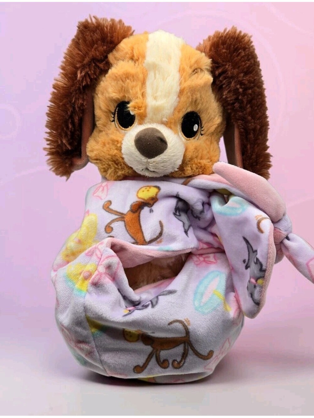 Disney Parks Babies Scamp Lady & the Tramp Plush Pouch Blanket Wrap Doll Toy